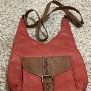 Bueno coralShoulder Bag with Brown Trim